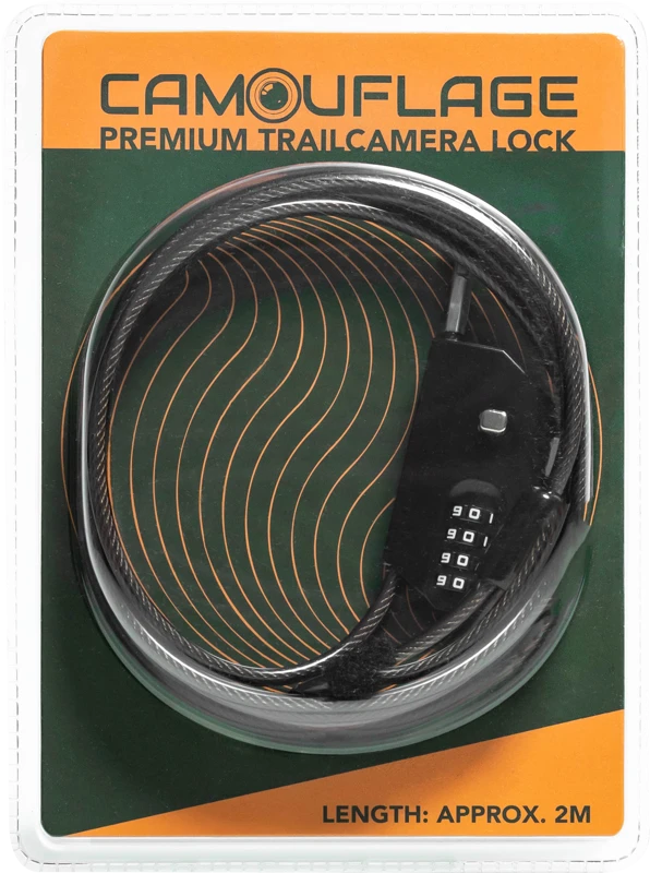 Apsaugos nuo vagystės kameros spąstų užraktas – Camouflage Premium Trailcamera Lock – WildcameraXL