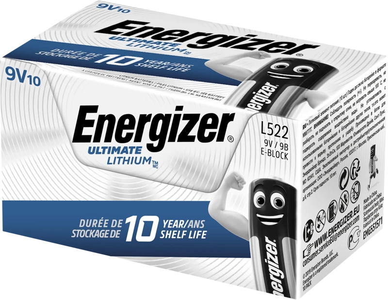 Energizer Ultimate Lithium 9V pakuotės kampinis vaizdas