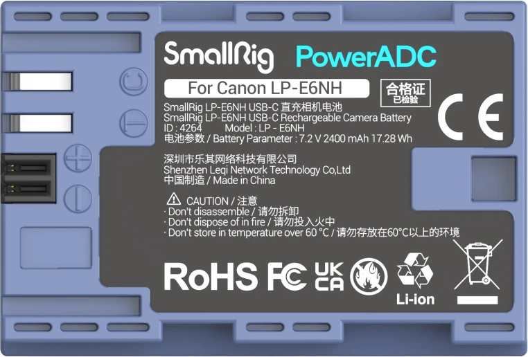 „SmallRig 4264“ fotoaparato baterija, įkraunama USB-C LP-E6NH
