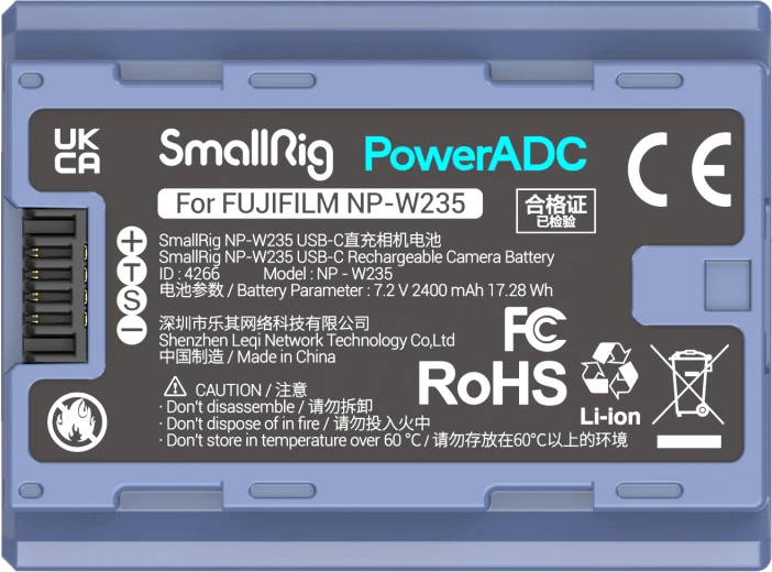 Baterija - SmallRig 4266 NP W235 2400mAh USB C Įkraunama Juoda