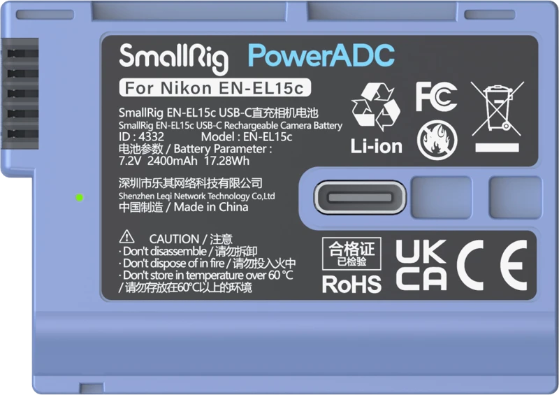 „SmallRig 4332“ fotoaparato baterija, įkraunama su USB-C jungtimi EN-EL15c