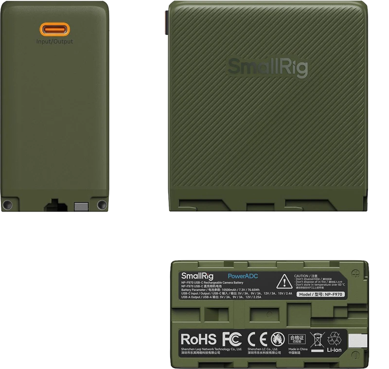 SmallRig 4577 NP-F970 USB-C Rechargeable Camera Baterija (Žalias)