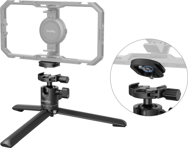 „SmallRig 4630“ metalinis stalo trikojis su „Arca-Swiss“ greito atlaisvinimo plokšte ir panoraminiu rutuliniu galvute