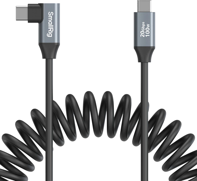 SmallRig 4792 USB-C Straight to USB-C Angled Coiled Data Cable