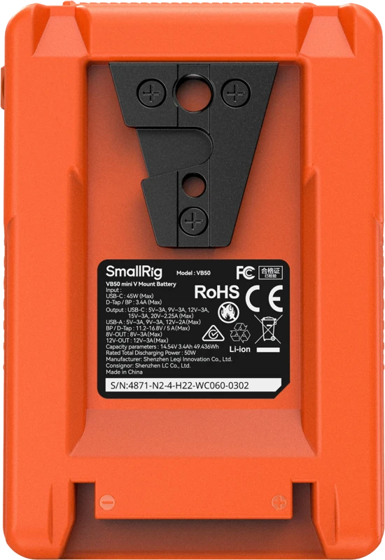 Oranžinis SmallRig 4871 V-Mount Baterija Mini VB50 (Oranžinis)