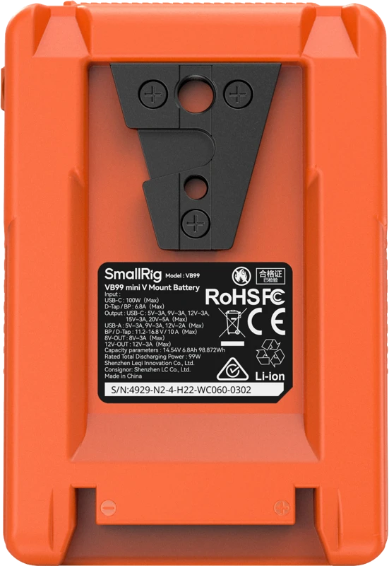 Baterija - SmallRig 4929 VB99 Mini V Mount Baterija 99Wh Oranžinis
