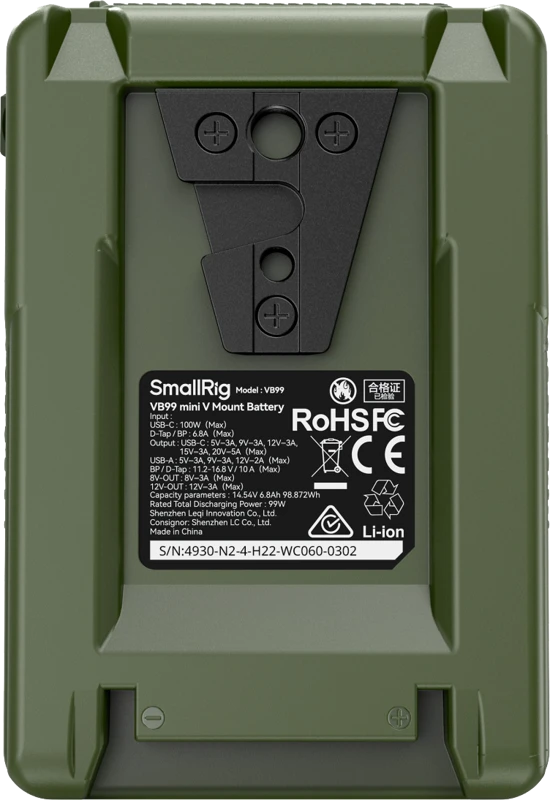 Baterija - SmallRig 4930 VB99 Mini V Mount Baterija 99Wh 14.8V Žalia