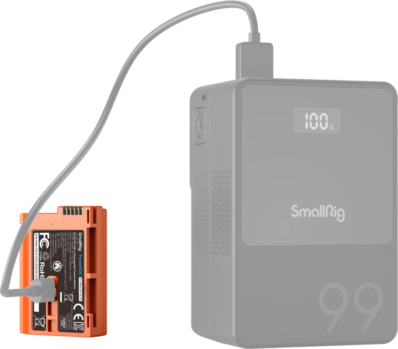Oranžinis „SmallRig 4966 EN-EL15c“ įkraunama USB-C kameros baterija, oranžinė