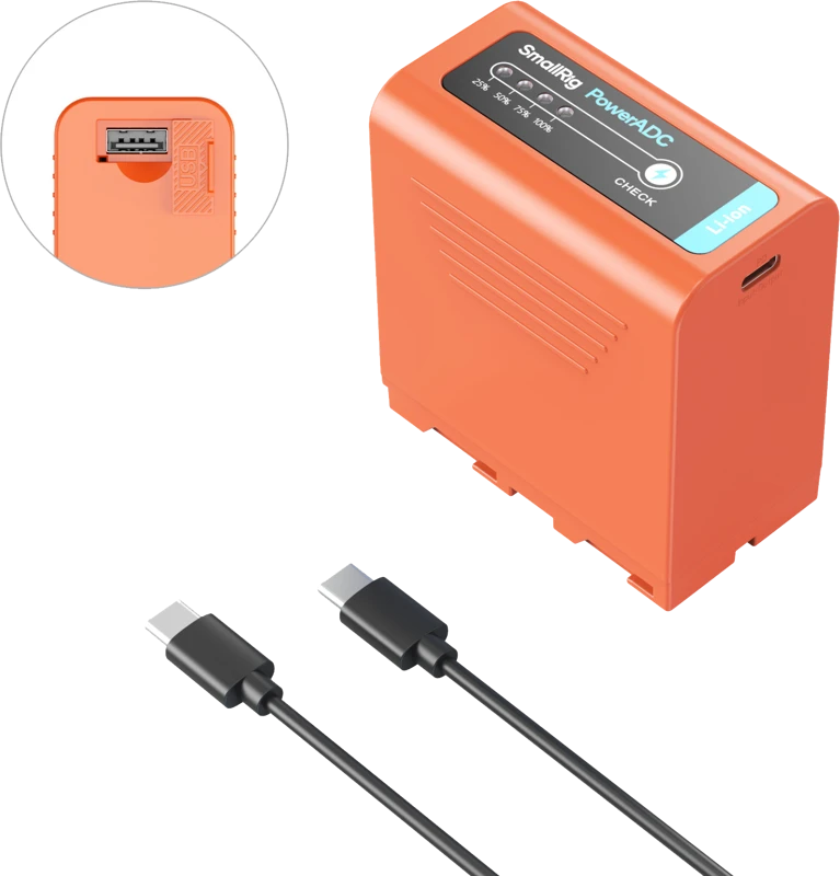 Oranžinis SmallRig 4972 NP-F970 USB-C Rechargeable Camera Baterija Oranžinis