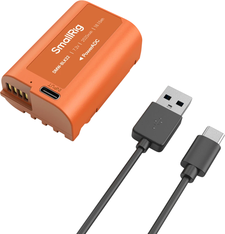 SmallRig 4979 Camera Baterija USB-C Rechargeable DMW-BLK22 Oranžinis