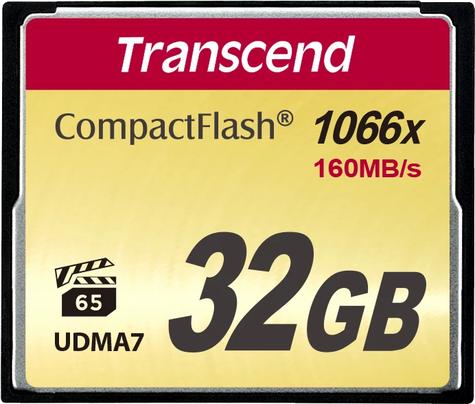 Atminties kortelė TRANSCEND 32GB CompactFlash kortelė 1000x iki rašymo greitis 160MB/s ir rašymo greitis iki 120MB/s Ultra DMA UDMA perdavimo režimas 7