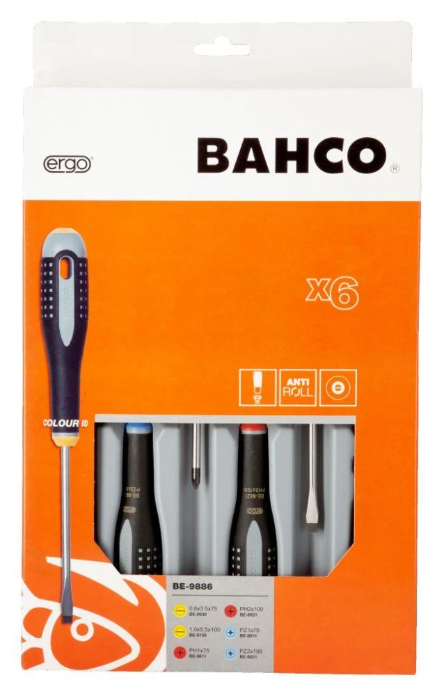 Bahco Atsuktuvų rinkinys ERGO™ 6 vnt - PH1/2; PZ1/2; SL3,5/5,5