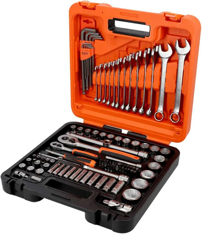 Bahco Galvučių 4-32mm, priedų ir raktų 8-17mm komplektas 1/2"+1/4" 98 vnt, Dynamic-Drive profilis