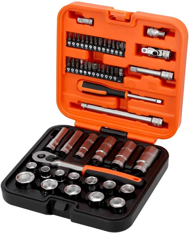 Bahco Galvučių ilgų ir trumpų rinkinys 10-22mm + bits PH,PZ,HEX,TORX 53vnt 3/8"