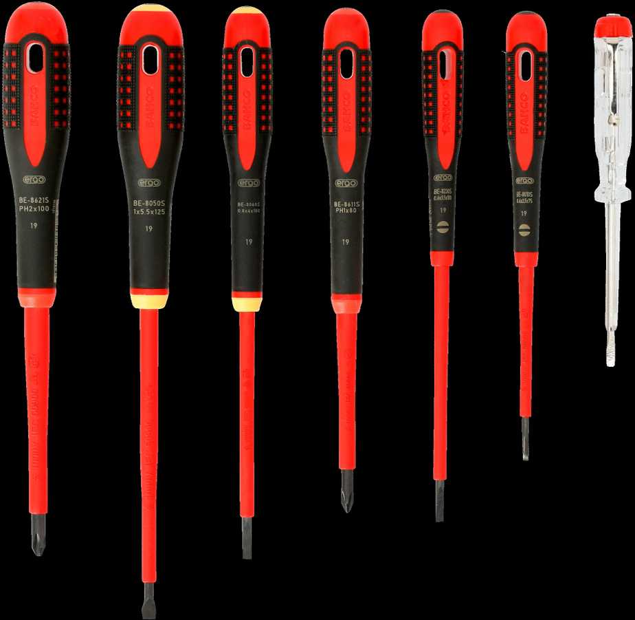Bahco Izoliuotų atsuktuvų rinkinys ERGO™ 7 vnt - SL3,0 testeris; SL2,5/3,5/4,0/5,5; PH1/2 - 1000V VDE