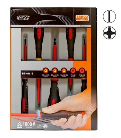 Bahco Izoliuotų atsuktuvų rinkinys ERGO™ 5 vnt - SL3,0/4,0/5,5; PH1/2 - 1000V VDE