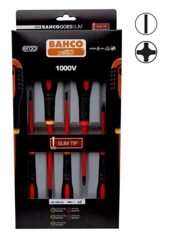 Bahco Izoliuotų atsuktuvų rinkinys ERGO™ slim 5 vnt - PH1/2; SL3,0/4,0/5,5 - 1000V VDE