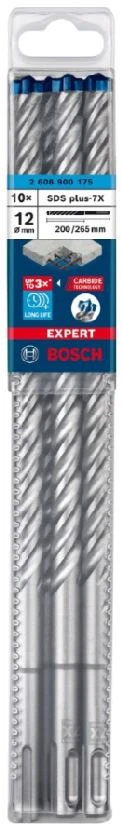 Bosch SDS-plus-7X grąžtas 12x200x265mm, 10 vnt.