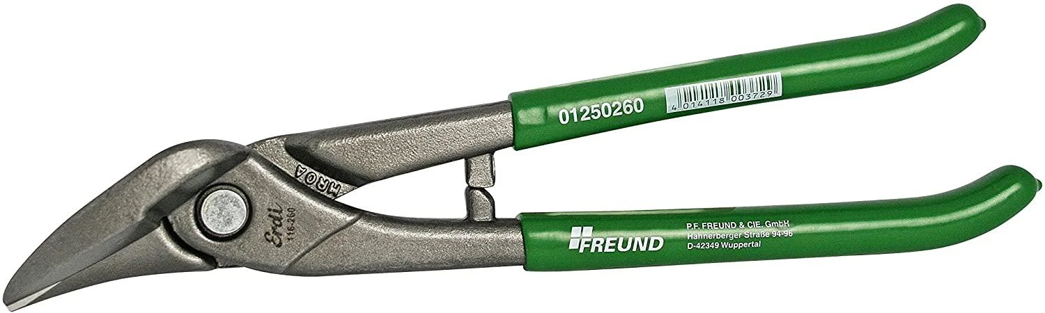 Freund Skardos kirpimo žirklės 260mm HRC 56, dešininės, išlenktos