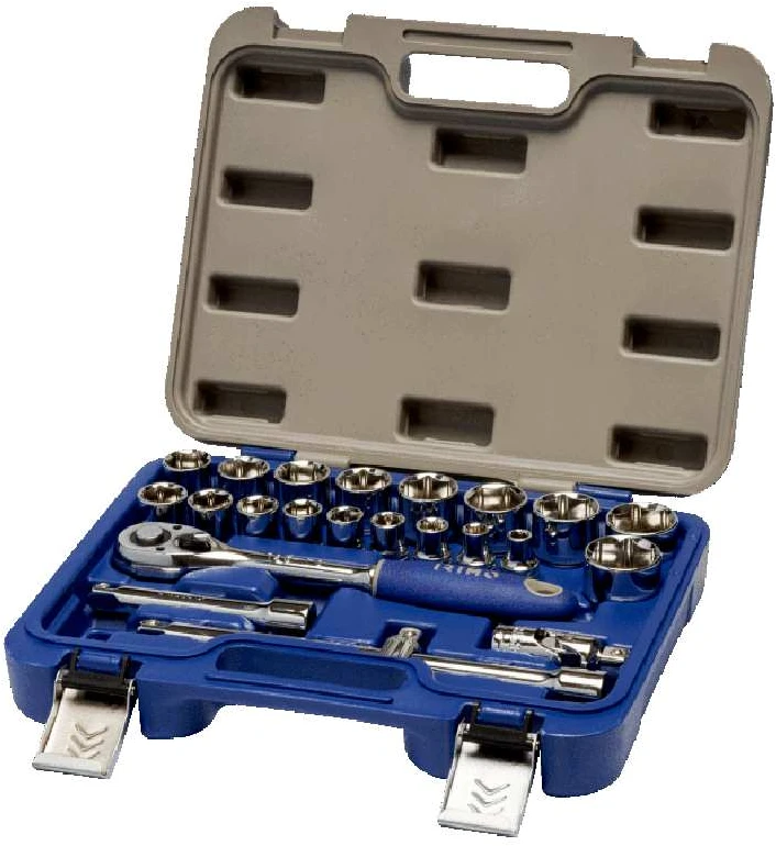 Galvučių, priedų ir terkšlės rinkinys 1/2" 23 vnt. 8-32mm IRIMO