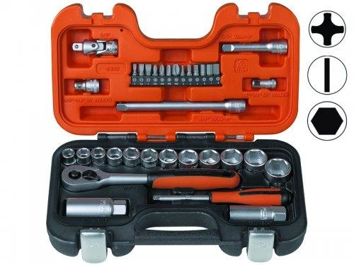 Bahco Galvučių rinkinys 3/8",1/4" priedai, 34vnt. „Dynamic-Drive“ profilis