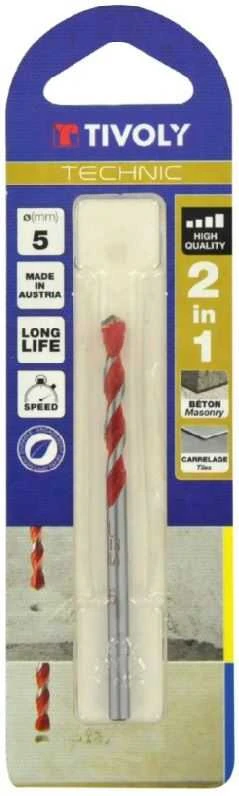 Grąžtas betonui ir keramikai 5mm, Tivoly Technic 2 IN 1