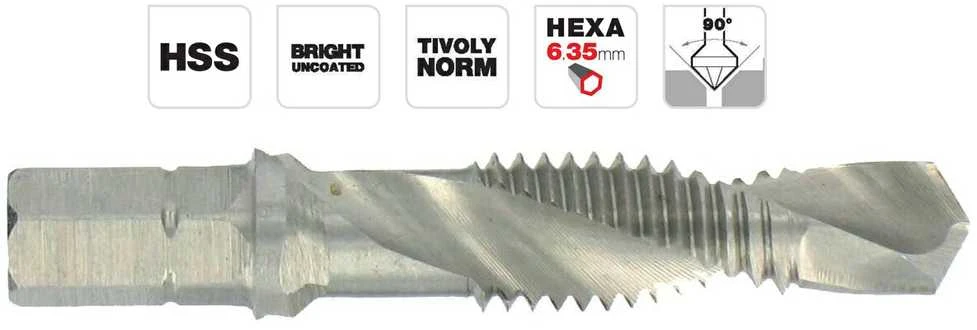 Grąžtas Kombinuotas sriegiklis su grąžtu (2 in1) HSS, 1/4" hex ,M5x0.8xL41 TIVOLY