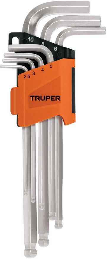 L-formos šešiakampiai raktai, ilgi, suapvalintais galais, 7vnt: 2,5-3-4-5-6-8-10mm Truper®