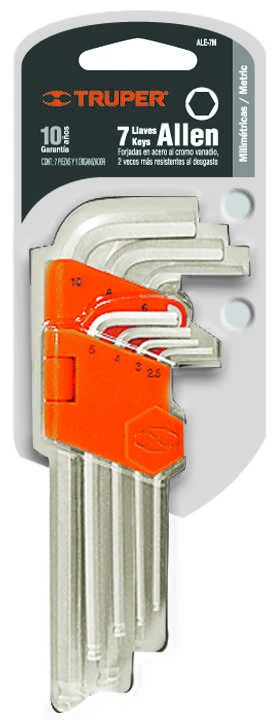 L-formos šešiakampiai raktai, ilgi, suapvalintais galais, 7vnt: 2,5-3-4-5-6-8-10mm Truper®