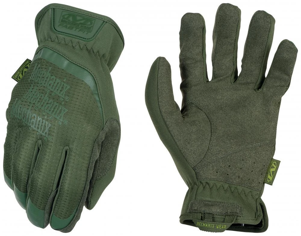 Mechanix Wear Pirštinės Mechanix FastFit® Olive Drab, žalios L dydis. Rauktas rankogalis, dirbtinė oda, TrekDry®