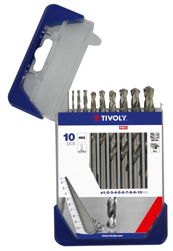 Grąžtas Metalo grąžtų rinkinys HSS pilnai šlifuoti Tivoly Clipster PRO 10vnt Ø1-10mm