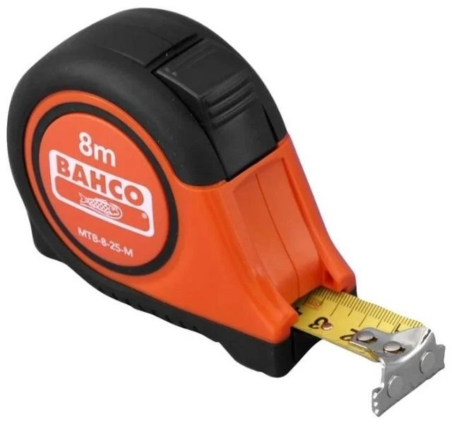 Ruletė Bahco MTB 8m x 25mm su aut. stabdžiu gumuota , magnetas