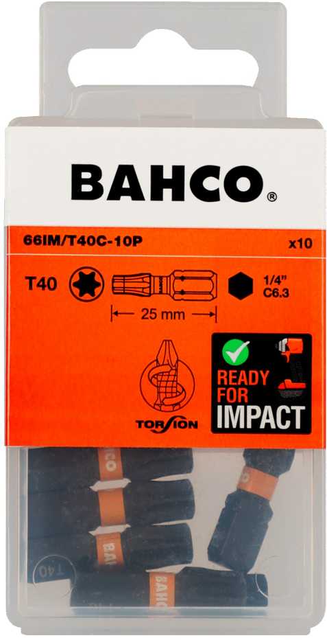 Smūginiai antgaliai Bahco 66IM T40 25mm , 10vnt blisteris