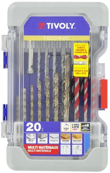 Grąžtas Tivoly Grąžtų rinkinys "Multi Material" 20vnt. Metalui, medienai, betonui ir plytelėms