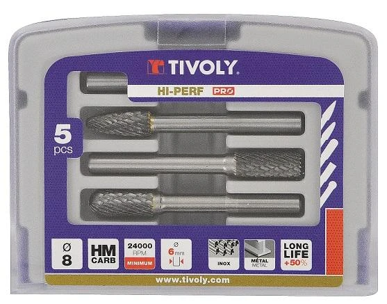 Grąžtas Tivoly Karbidinių frezų rinkinys, Ø8mm, HALF BOX, 5vnt