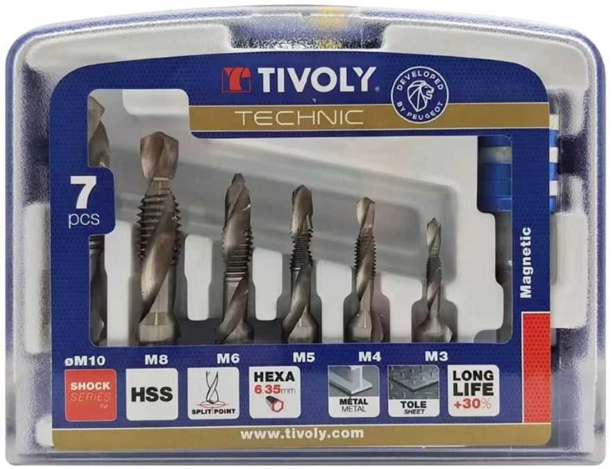 Tivoly Kombinuotų sriegiklių rinkinys FTH 1/4" kotelis M3-M10 + magnetinis laikiklis "Half-Box"