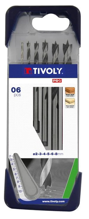 Grąžtas Tivoly Medžio grąžtų rinkinys (minkštai medienai ir kietmedžiui) Clipster PRO 6vnt Ø2-8mm
