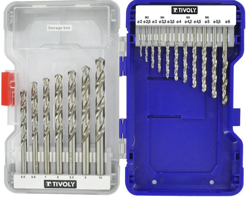 Grąžtas Tivoly Metalo grąžtų rinkinys 18vnt./kpl. HSS Ø2-10 mm, 118° "Split point", šlifuoti.