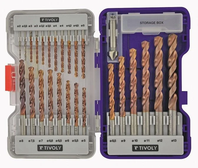 Grąžtas Tivoly Metalo grąžtų rinkinys FURIUS HSS 1-13mm, 25vnt + gilintuvas 15 mm