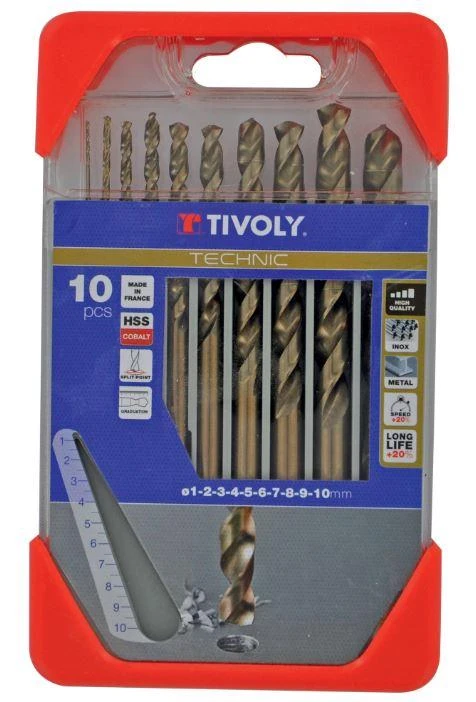Grąžtas Tivoly Metalo grąžtų rinkinys HSS-Co pilnai šlifuoti Clipster PRO 10vnt Ø1-10mm 5% kobalto