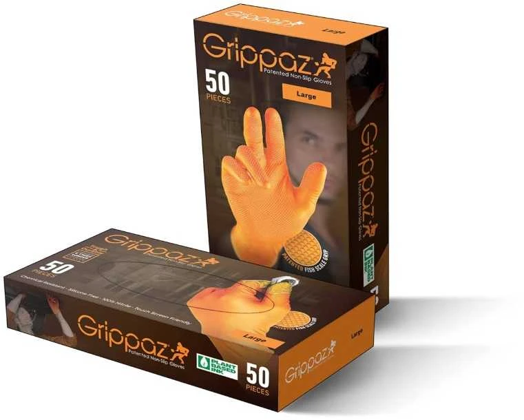 Vienkartinės nitrilinės pirštinės Grippaz 246OR, 50 vnt dėžėje, 0,15mm storis, oranžinės, 10/XL