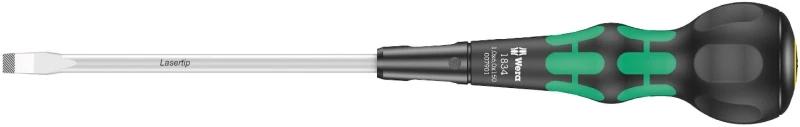 „Wera 1834 Kraftform“ rutulinės rankenos plokšti atsuktuvai – didelio sukimo momento, 1,0 x 6,0 x 150 mm, matinis lazerinis ašmenų galas, neslystanti rankena