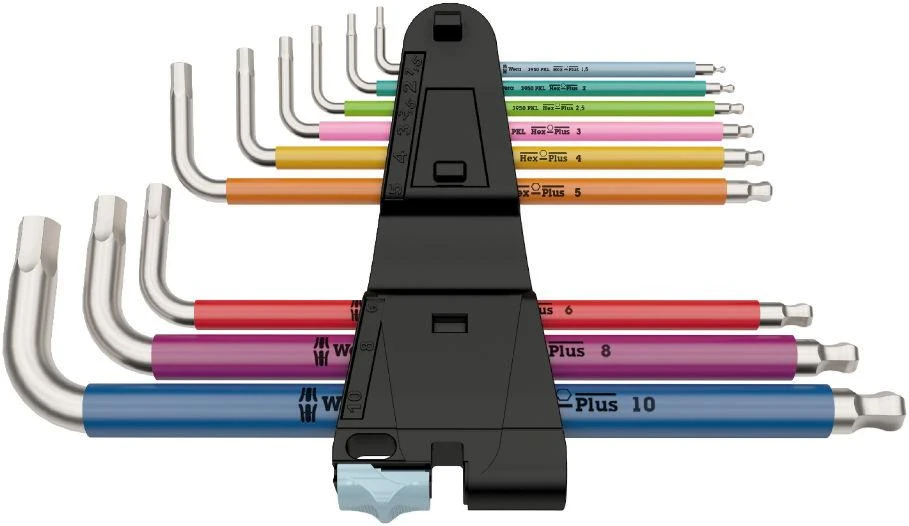 Šešiakampių L-Formos raktų rinkinys suapvalintų galu Wera Inox Multicolour, 9vnt, 1,5-10mm