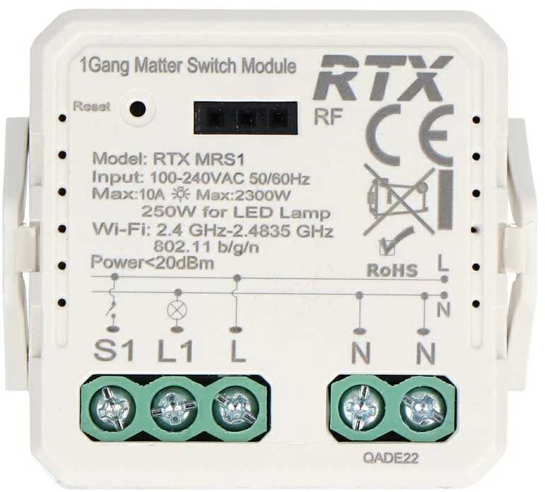 1 kanalo 10A įleidžiama relė – WiFi – Matter – Android/iOS programa – RTX MRS1