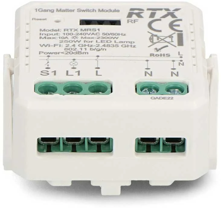 1 kanalo 10A įleidžiama relė – WiFi – Matter – Android/iOS programa – RTX MRS1