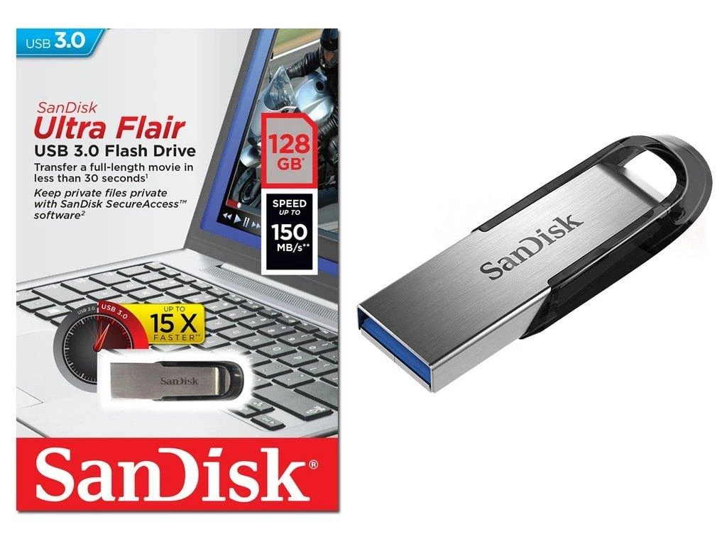 USB laikmena SanDisk Ultra Flair, 128 GB, USB 3.0, 150 MB/s