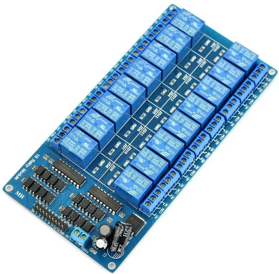 Oem 16 kanalų relės modulis su optoizoliacija - 10A/250VAC kontaktai - 12V ritė