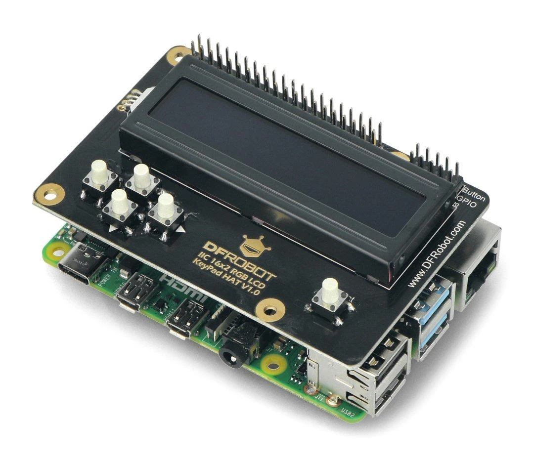 16x2 RGB LCD ekranas I2C klaviatūra, skirta Raspberry Pi 3B+/4B, DFRobot DFR0514