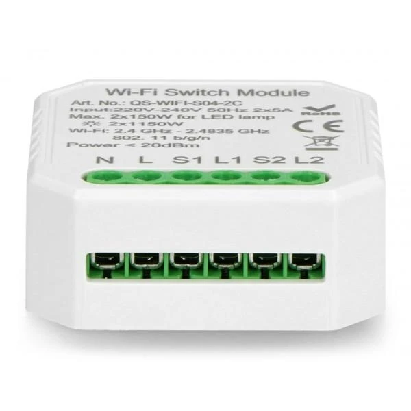 2 kanalų WiFi rėlės modulis su jungčių terminalais