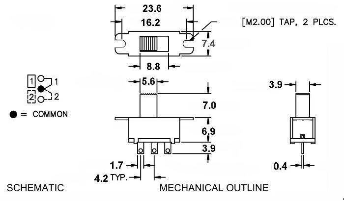 Oem 2 padėčių slankusis jungiklis SM12F11G7 - 10 vnt,